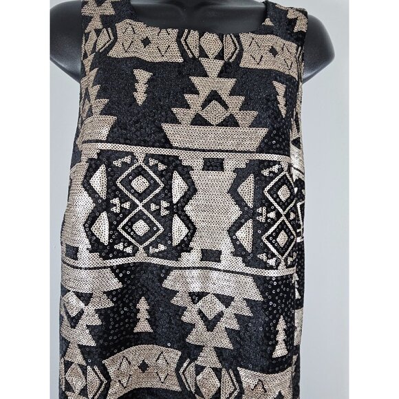 Trixxi Plus Black Gold Aztec Pattern Sequin Dress-SZ 20W - Picture 2 of 7